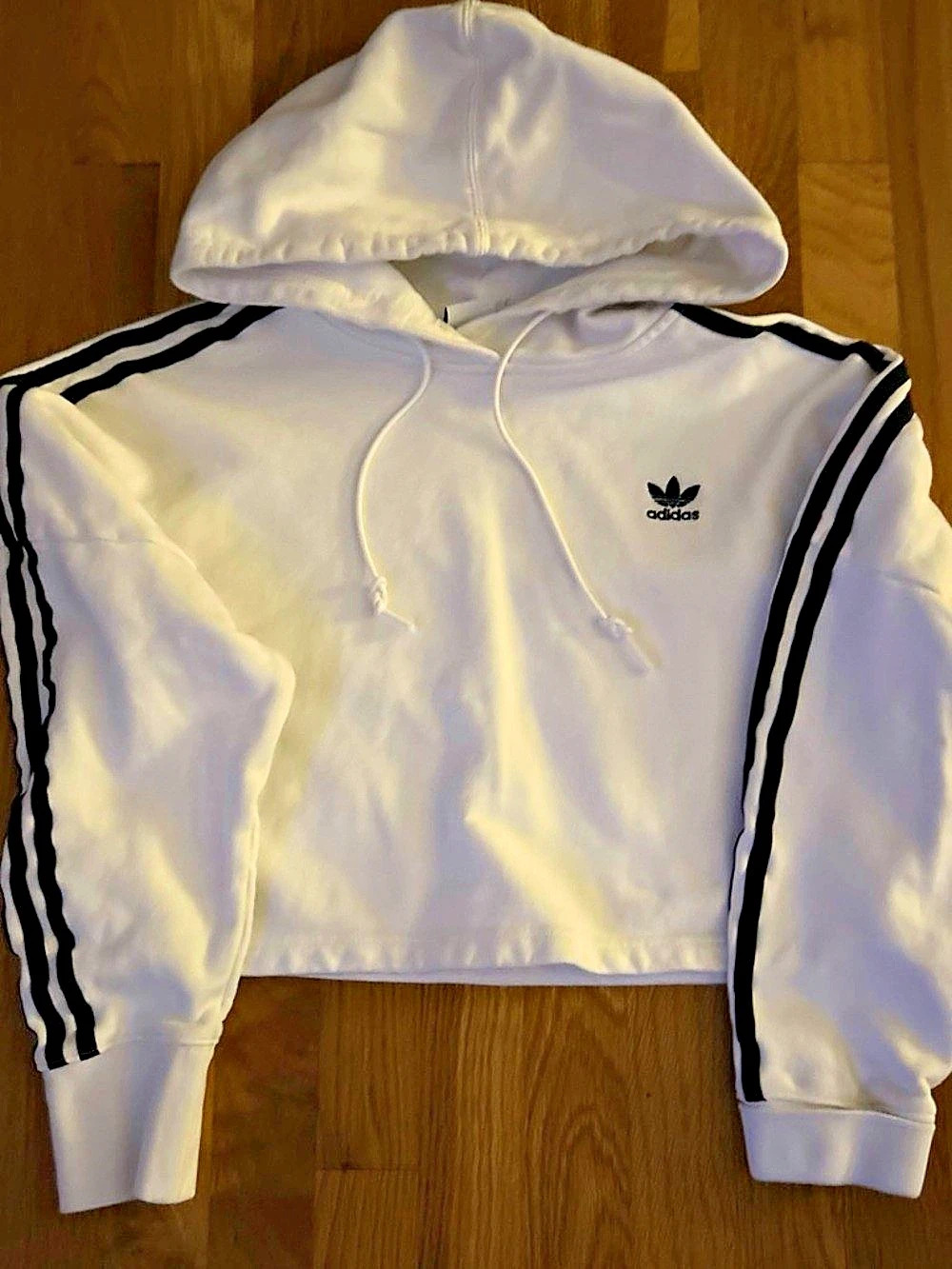 Adidas Cropped Track Hoodie White & Black Stripe Small
